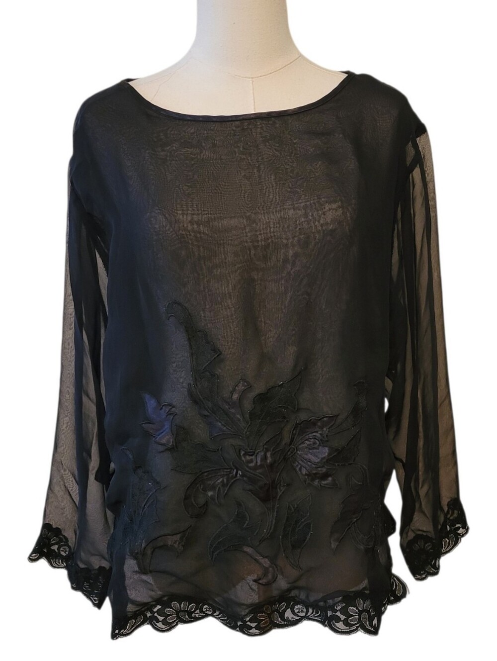 Vintage Victoria's Secret Black Sheer Lace Lingerie Top Size Small